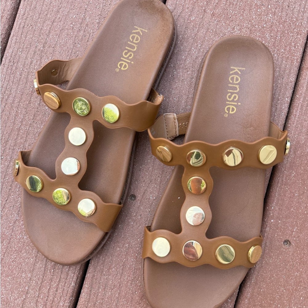 Kensie Brown and Gold Women's Sandals